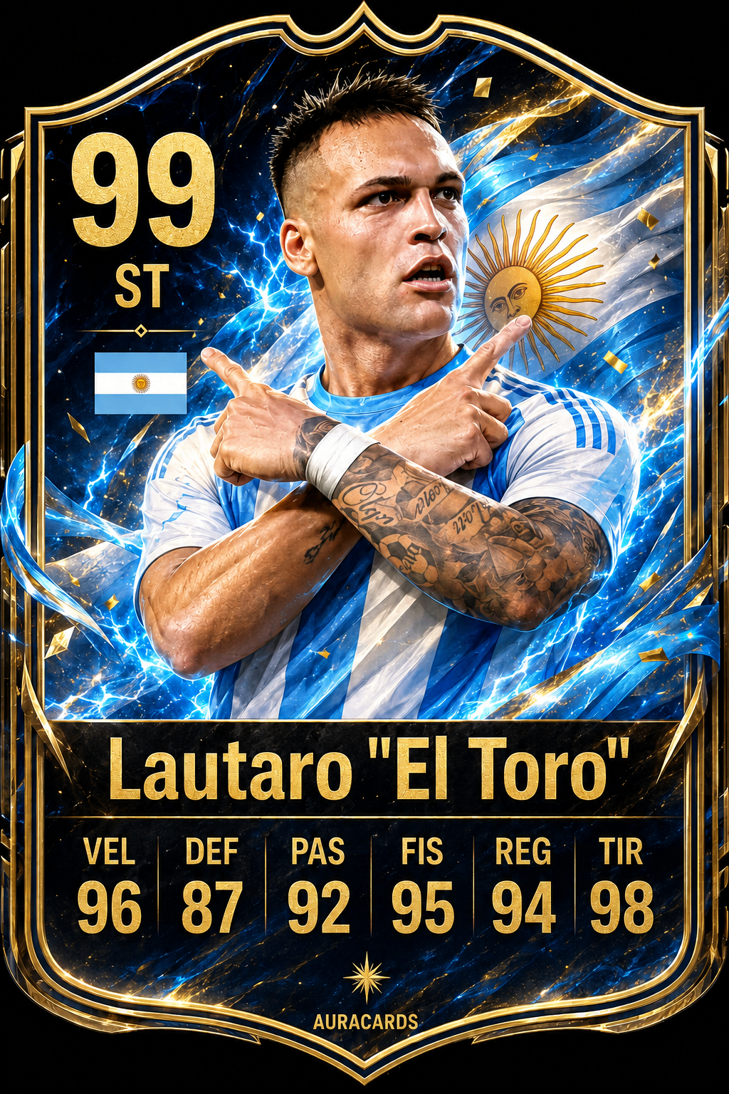 Futcard albiceleste de Lautaro Martínez con estética eléctrica y selección argentina.